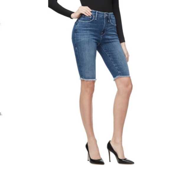 Good American High Rise Bermuda Denim Shorts in Medium Wash Size 00/24 - Picture 4 of 10